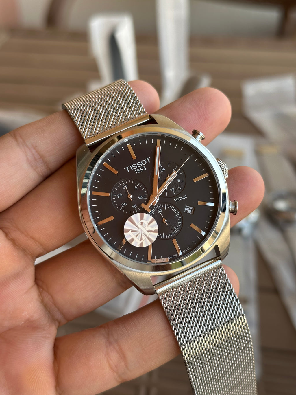 Tissot Chronograph Black Dial Mesh Bracelet