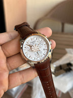 Tissot Chronograph white Dial brown leather strap