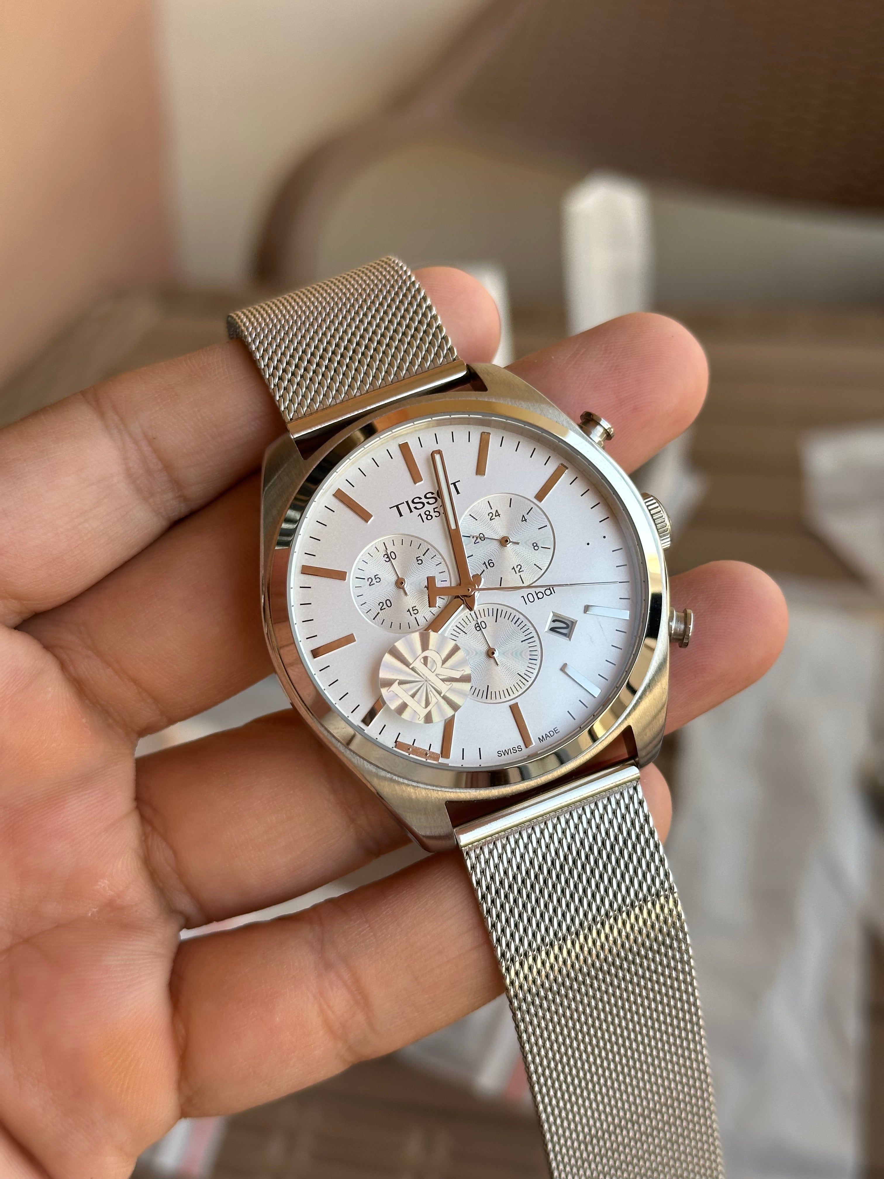 Tissot Chronograph White Dial Mesh Bracelet