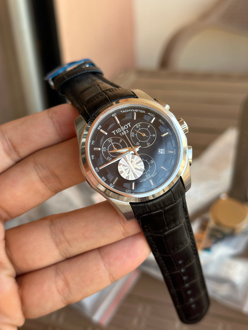 Tissot Chronograph Black Dial leather strap