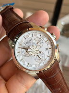 Tissot Chronograph white Dial brown leather strap
