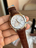 Tissot Chronograph white Dial brown leather strap