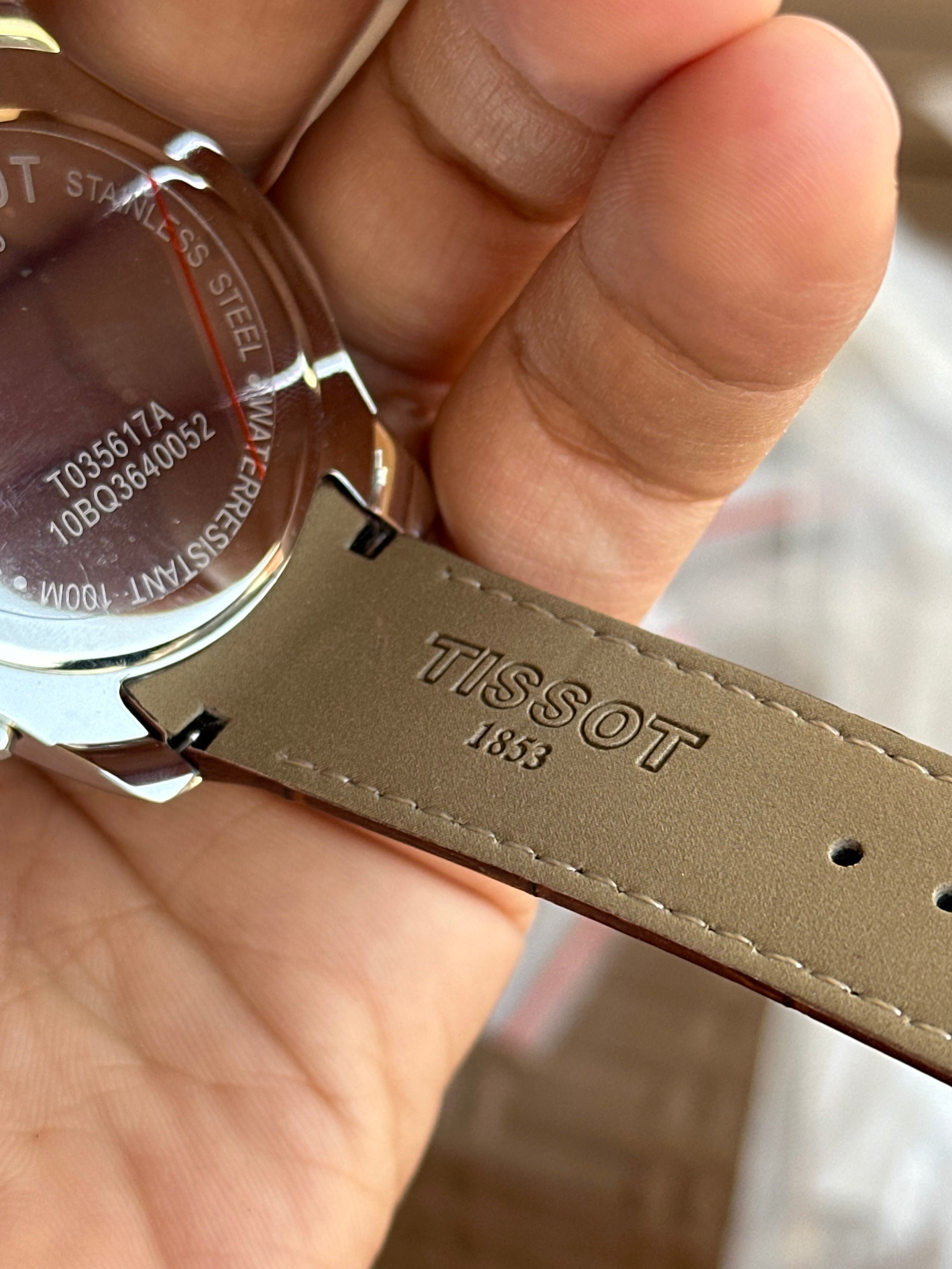 Tissot Chronograph white Dial brown leather strap