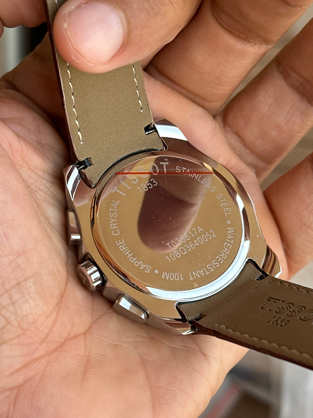 Tissot Chronograph white Dial brown leather strap
