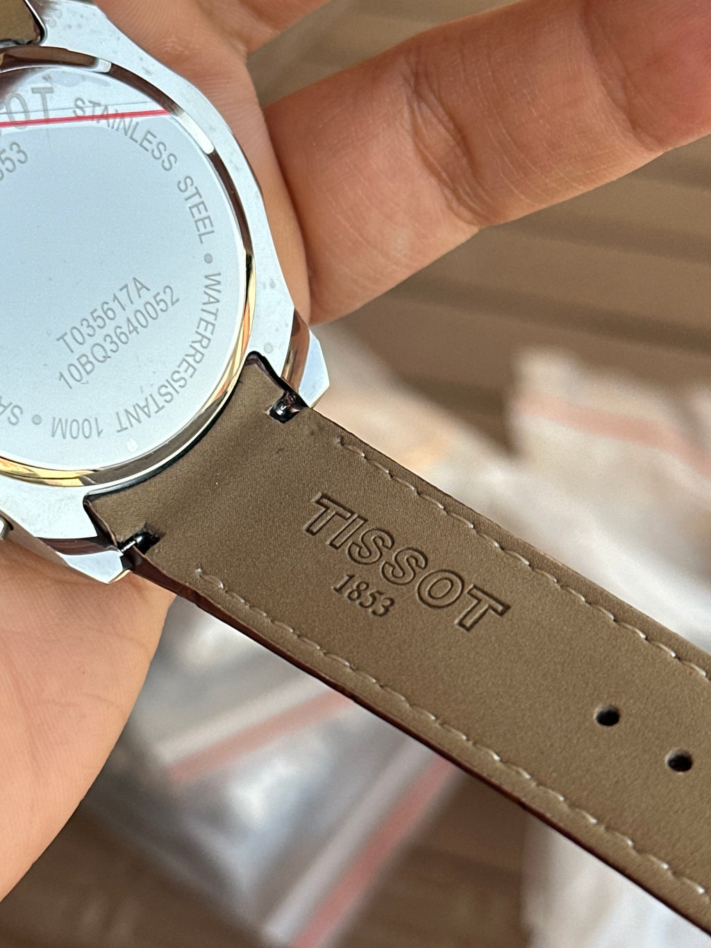 Tissot Chronograph white Dial brown leather strap