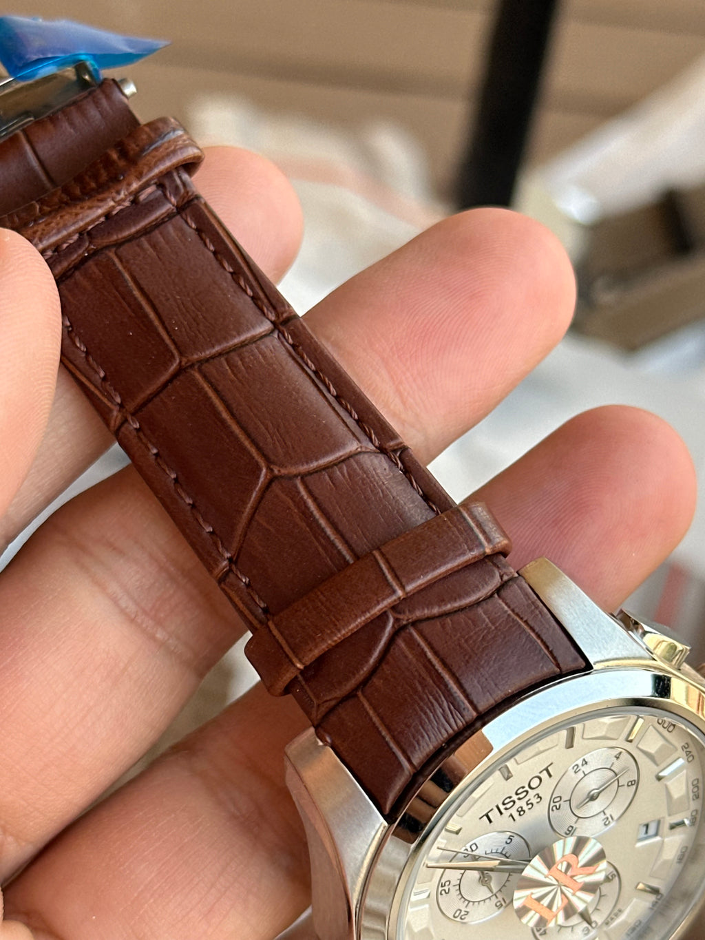Tissot Chronograph white Dial brown leather strap